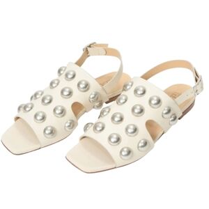 TELA Cream Leather Sandals With Large Spherical Studs Square Toe NWOT US 8.5-9